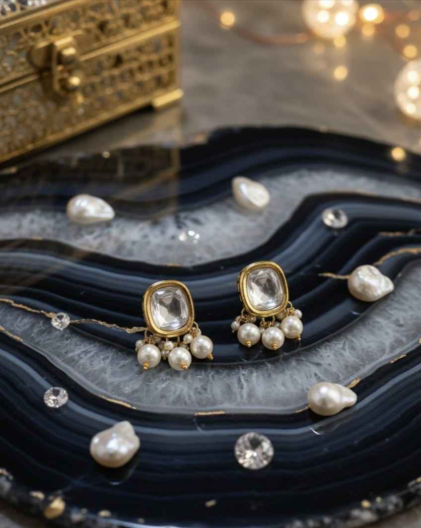 Classic Kundan Studs with Pearl Drops