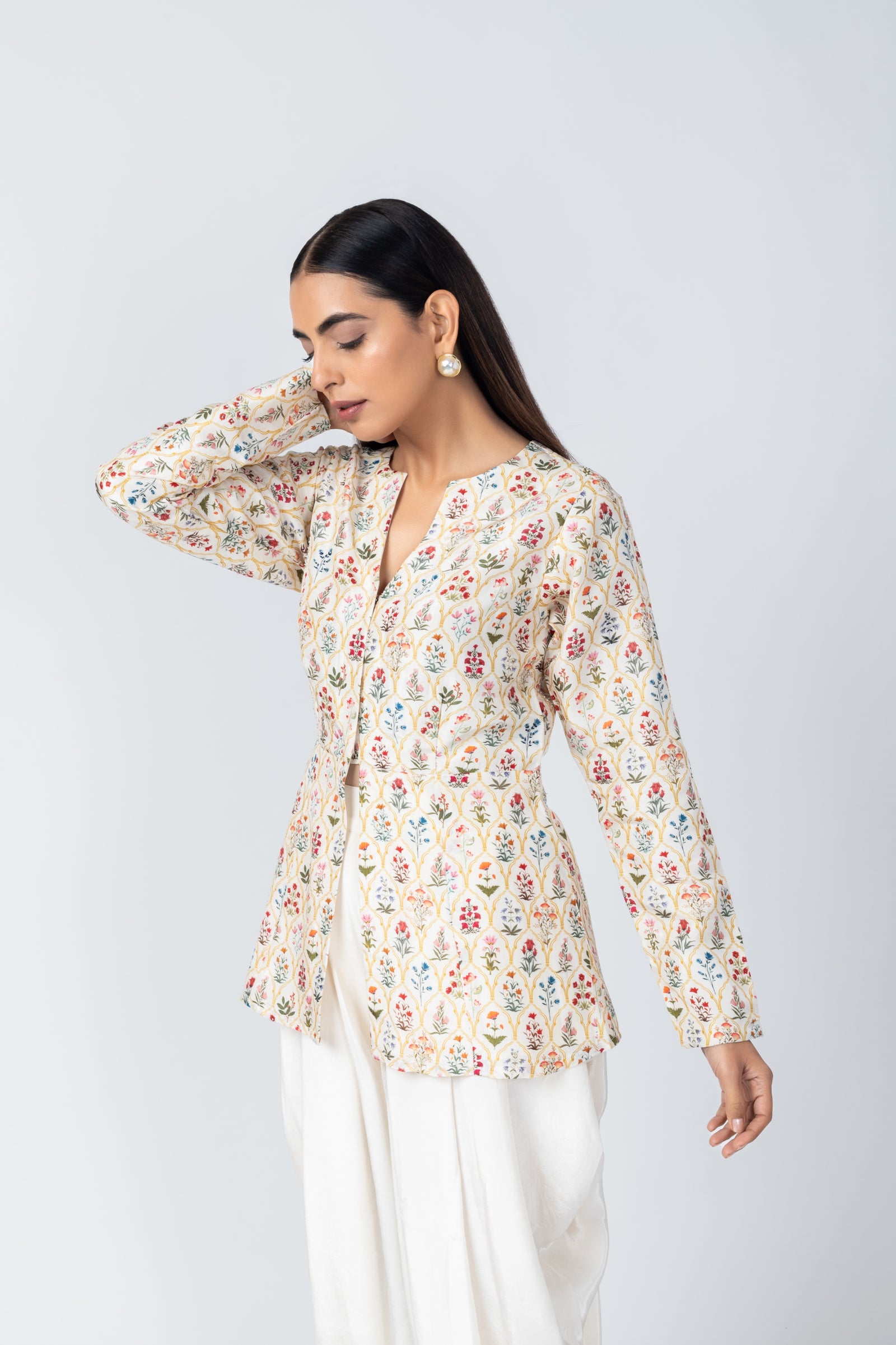 Handwork Mirza Jacket Set with Ivory Dhoti