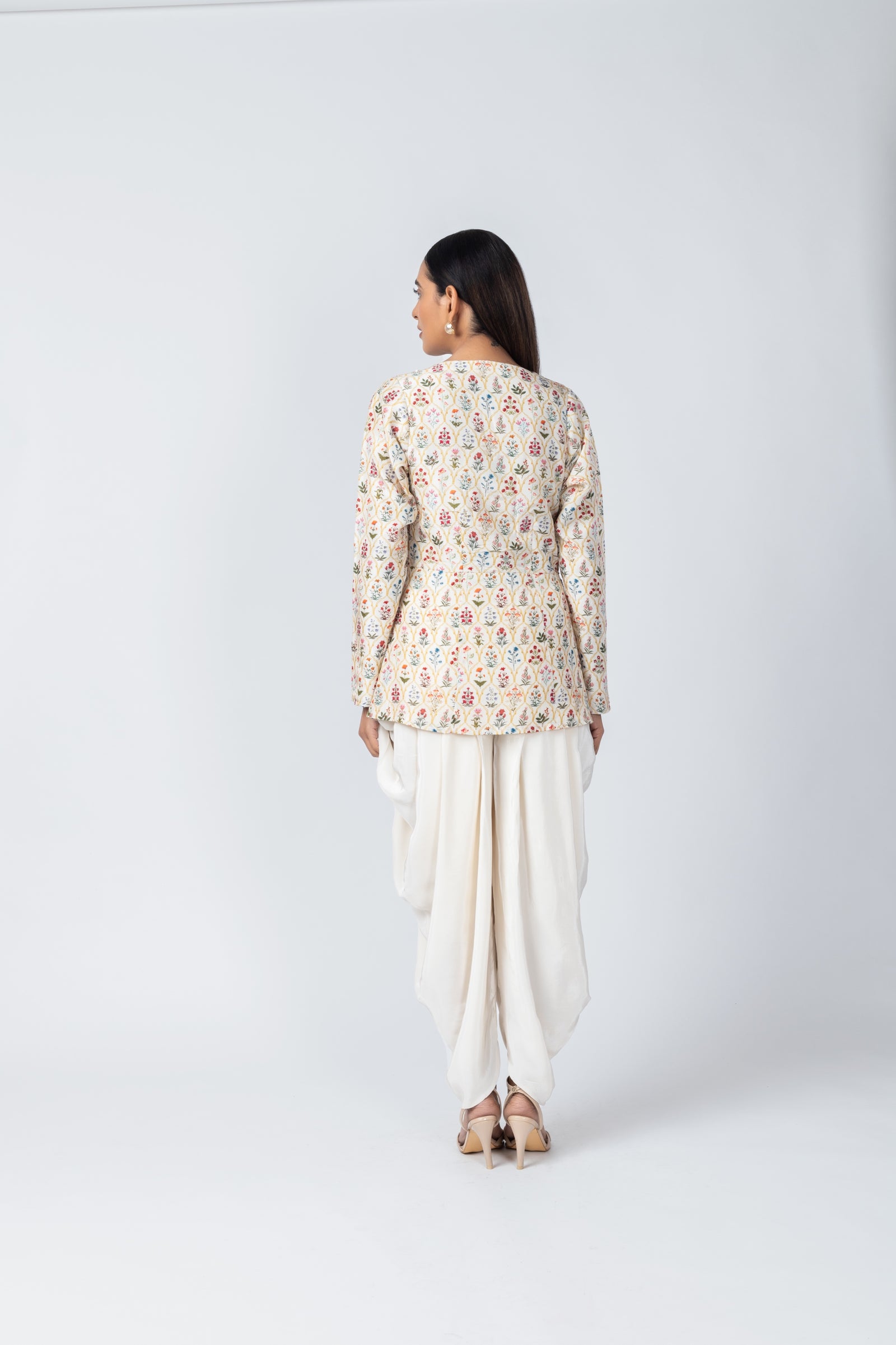 Handwork Mirza Jacket Set with Ivory Dhoti
