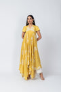 Floral Embroidered Yellow Kurta with Ivory Straight Pants