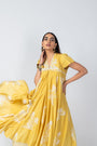 Floral Embroidered Yellow Kurta with Ivory Straight Pants