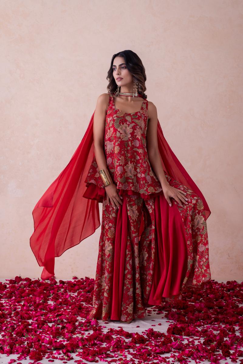 Multi-Layered Silk Sharara Set With a Choker-Style Dupatta