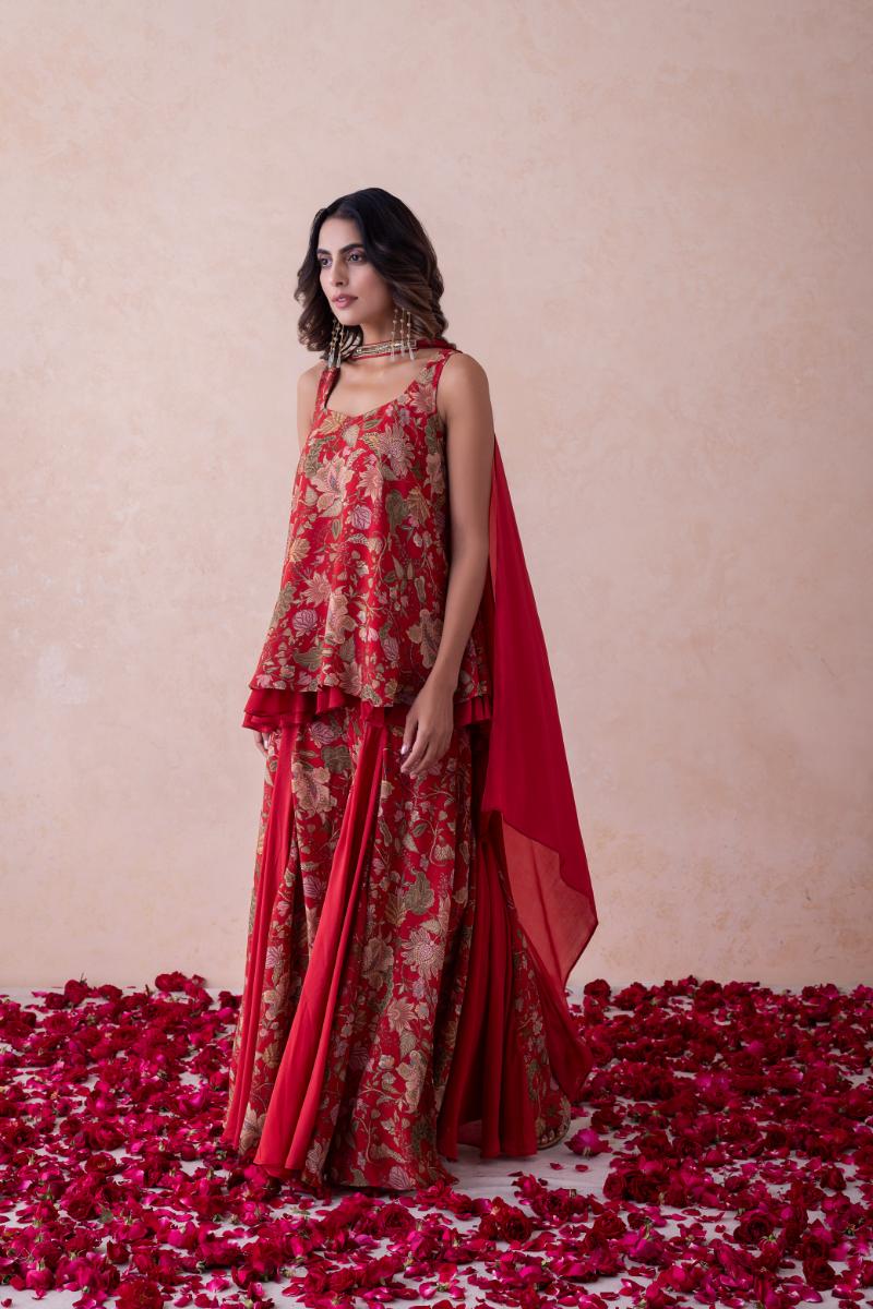Multi-Layered Silk Sharara Set With a Choker-Style Dupatta
