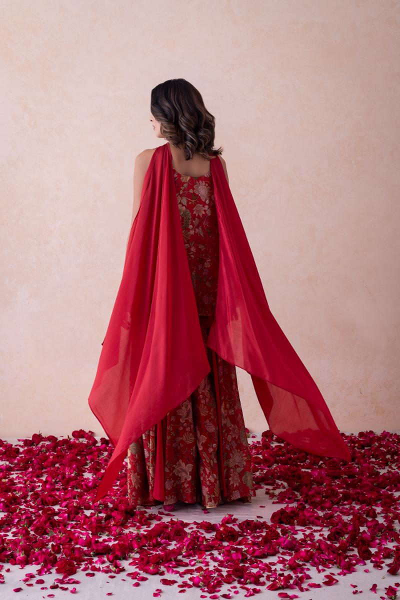 Multi-Layered Silk Sharara Set With a Choker-Style Dupatta