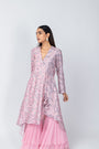 Wrap Asymmetric Printed Kurta with Baby Pink Sharara