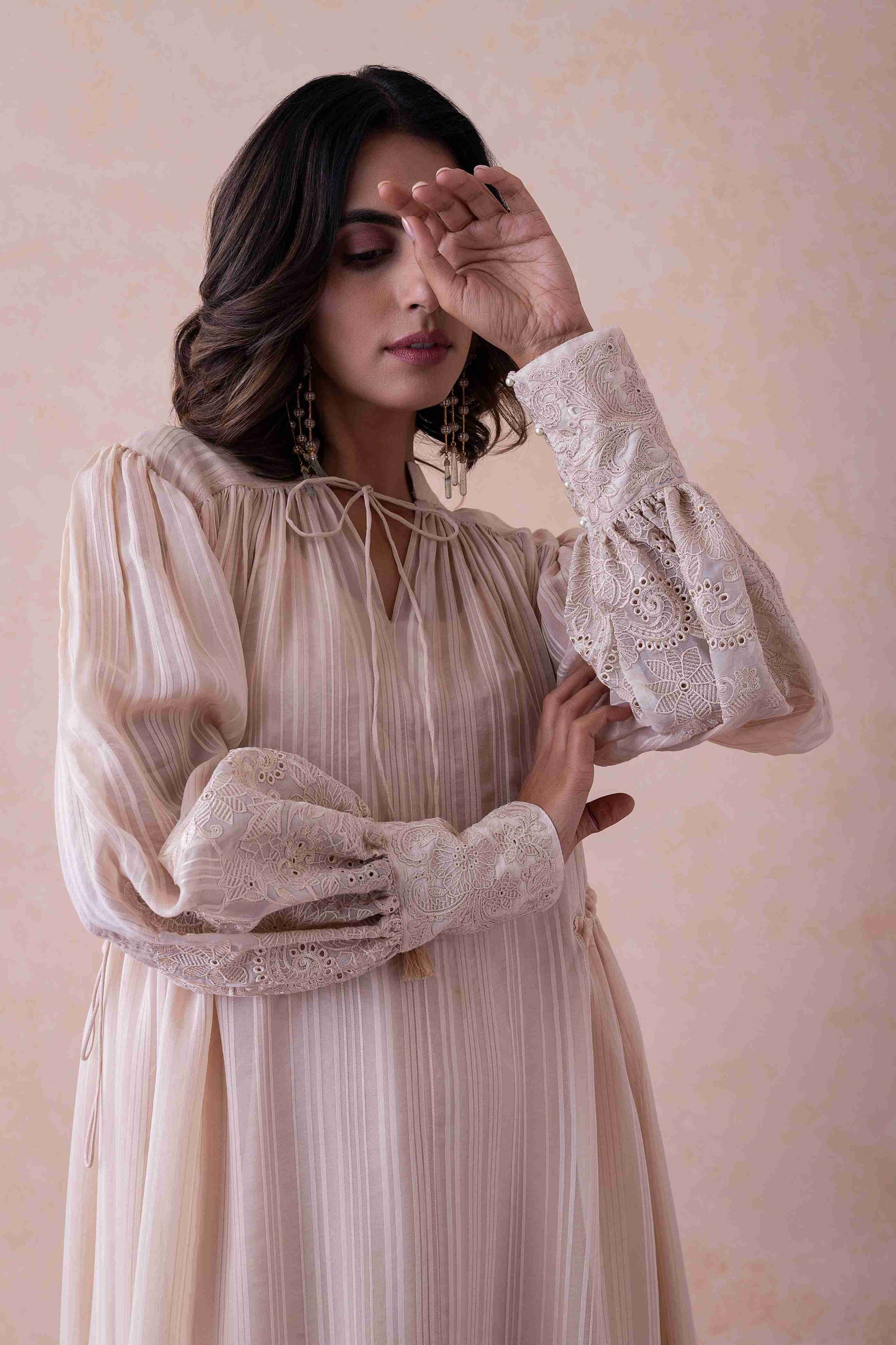 Noor - Pleated Organza Ensemble Dress