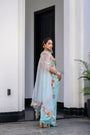 Gardenia Highlighted Corset With Dhoti Skirt And Cape