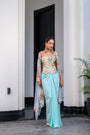 Gardenia Highlighted Corset With Dhoti Skirt And Cape