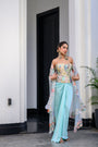 Gardenia Highlighted Corset With Dhoti Skirt And Cape