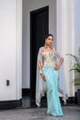 Gardenia Highlighted Corset With Dhoti Skirt And Cape