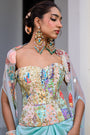 Gardenia Highlighted Corset With Dhoti Skirt And Cape