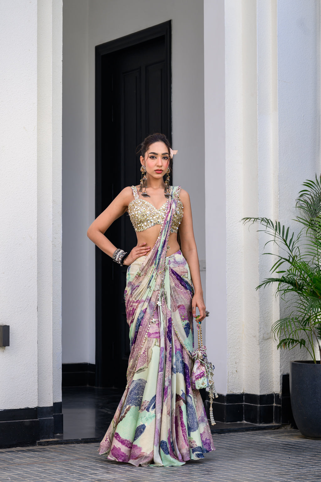 Eden H Saree Paidawn With Hand Emb Blouse