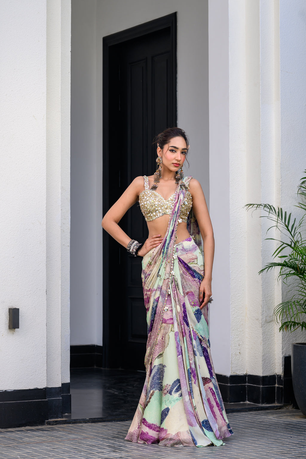 Eden H Saree Paidawn With Hand Emb Blouse