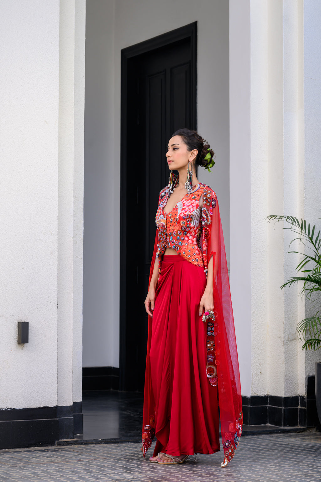 Dawn H Jacket And Dhoti Skirt Set Paidawn With H Apl Cape