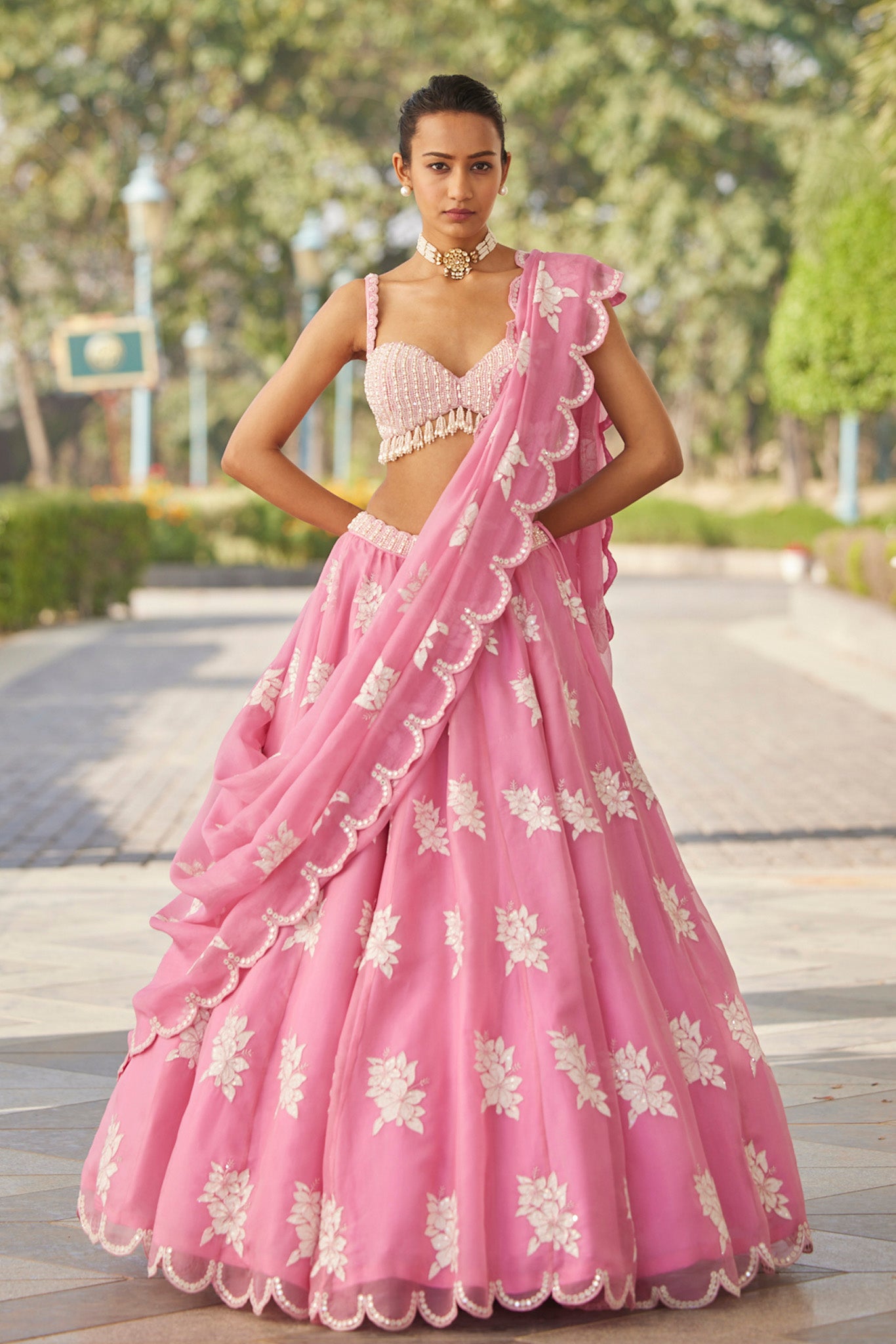 Pink Flower Lehenga Set