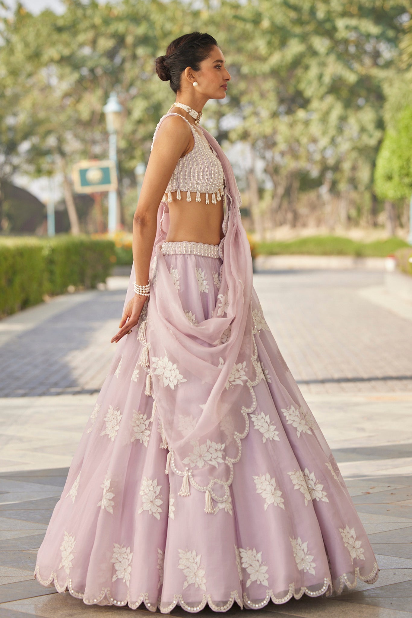 Powder Lilac Flower Lehenga Set