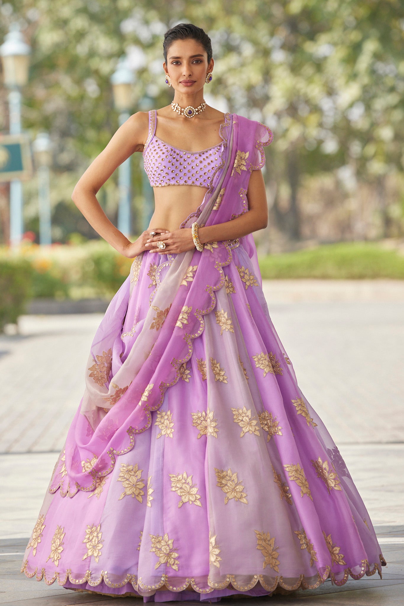 Mauve Multicolor Flower Lehenga Set