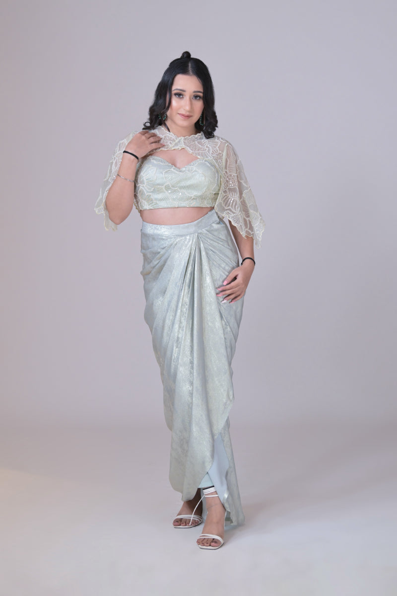 Busier Blouse and Skirt set with Short Cape