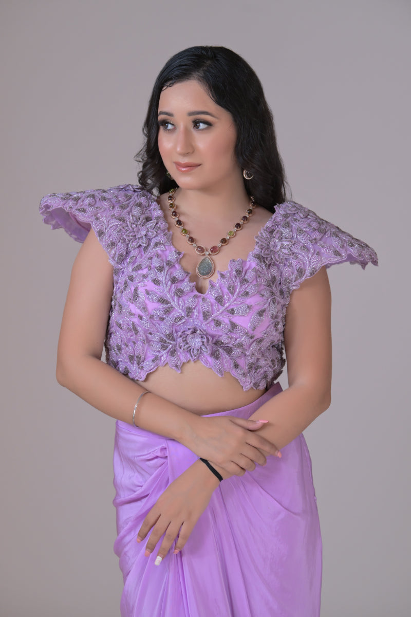 Lilac Power Shoulder Crop Top and Skirt Set