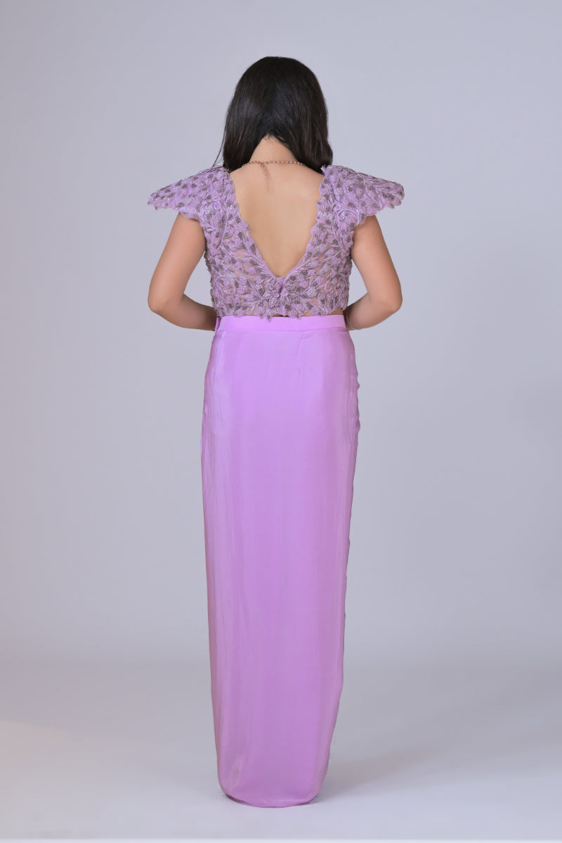 Lilac Power Shoulder Crop Top and Skirt Set