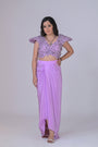 Lilac Power Shoulder Crop Top and Skirt Set