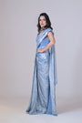 3D Hand Embroidary Shimmer Saree Set