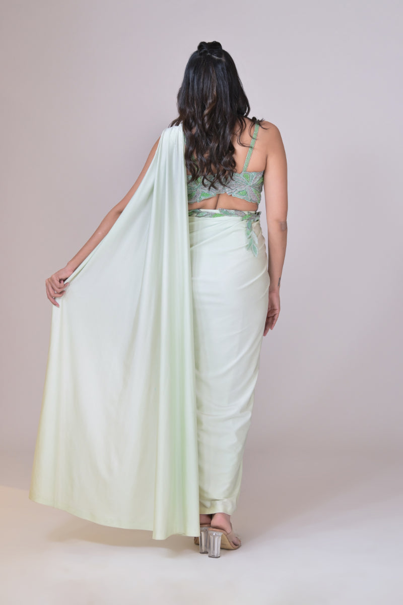 Mint Green Lycra Saree Set