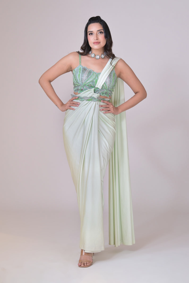 Mint Green Lycra Saree Set