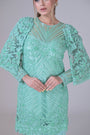 Mint Green Emblished Short Shirt with Crepe Sleeves