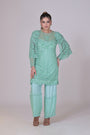 Mint Green Emblished Short Shirt with Crepe Sleeves
