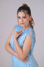 A ice blue organza straight shirt with all handwork