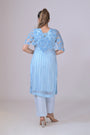 A ice blue organza straight shirt with all handwork