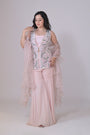 Multi colored Cut Sleeve Jacket with Gharara and Organza Frill Dupatta