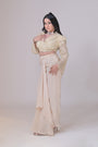 Ivory crop jacket with geometrical cutdana work and a crepe drape skirt