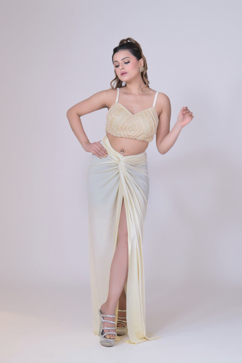 Ivory high Waisted Pants with Crop Top set