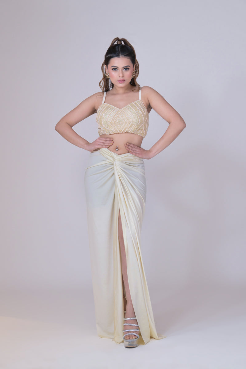 Ivory high Waisted Pants with Crop Top set
