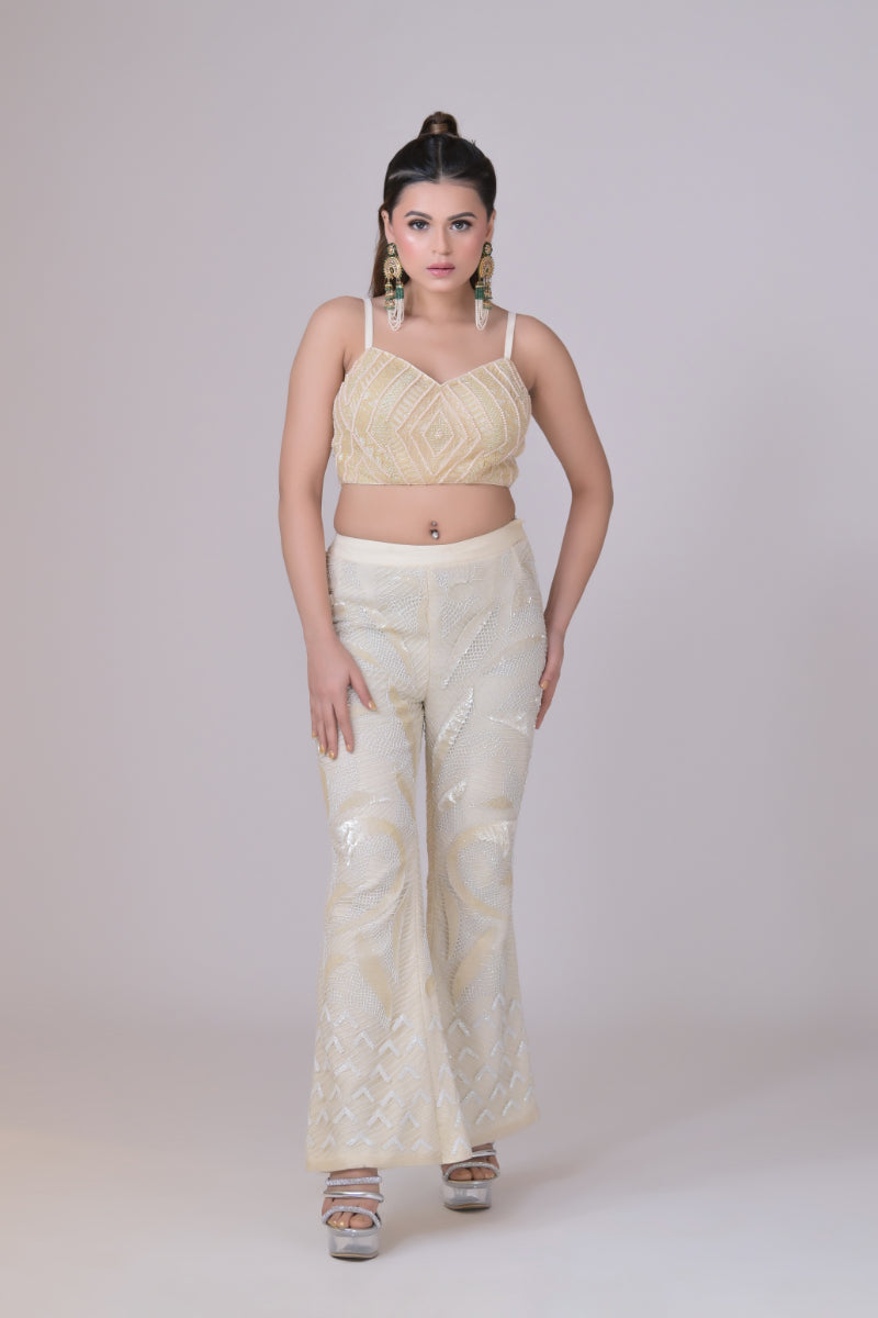 Ivory high Waisted Pants with Crop Top set