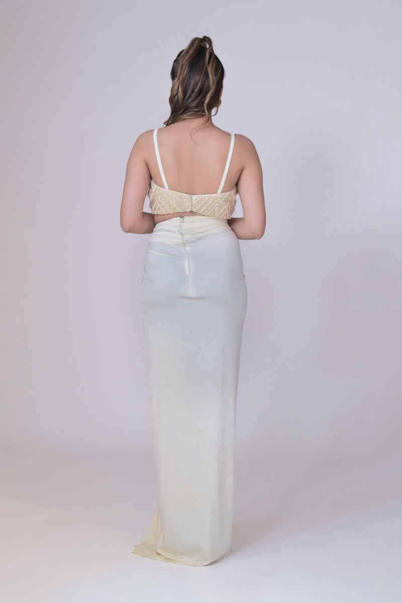 Ivory high Waisted Pants with Crop Top set