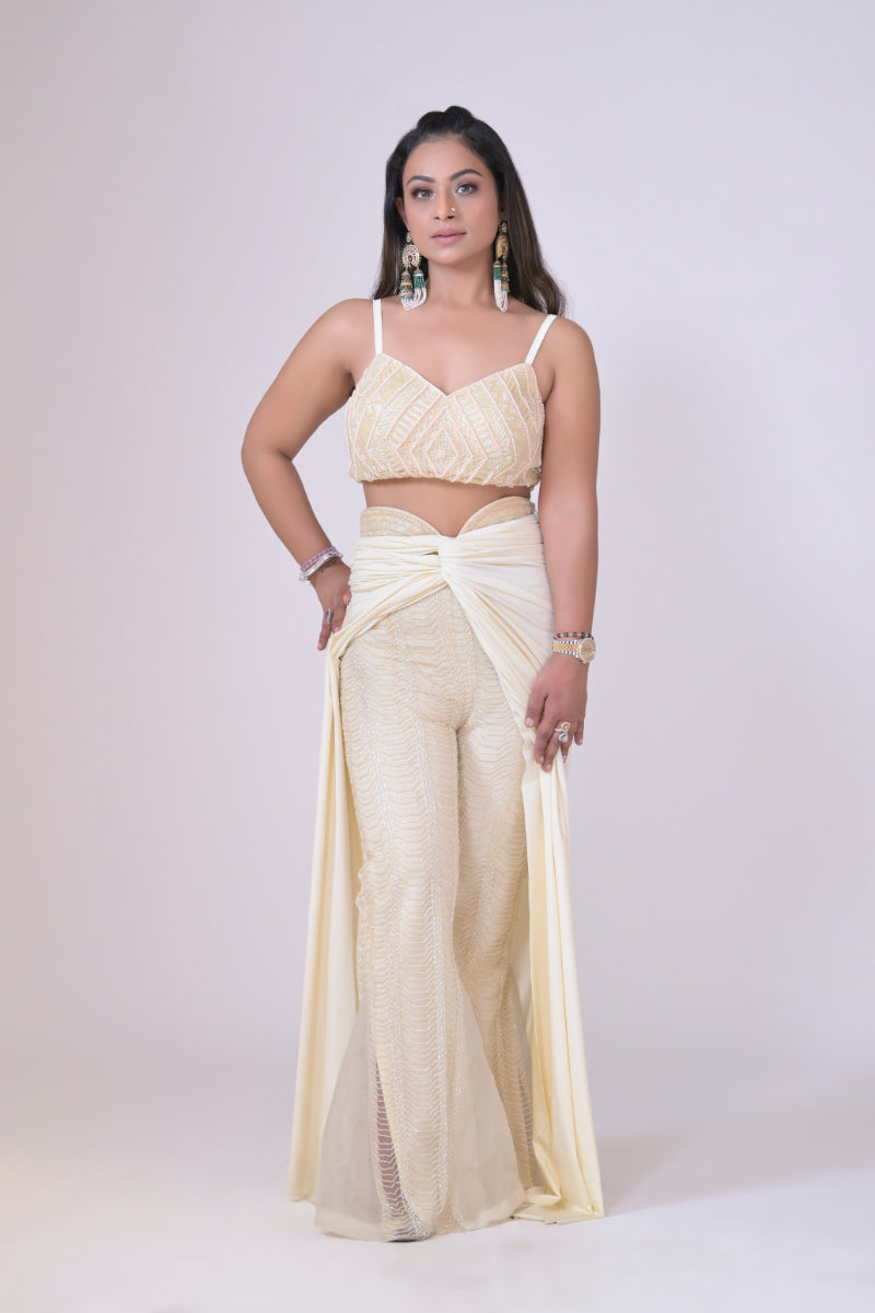 Ivory high Waisted Pants with Crop Top set