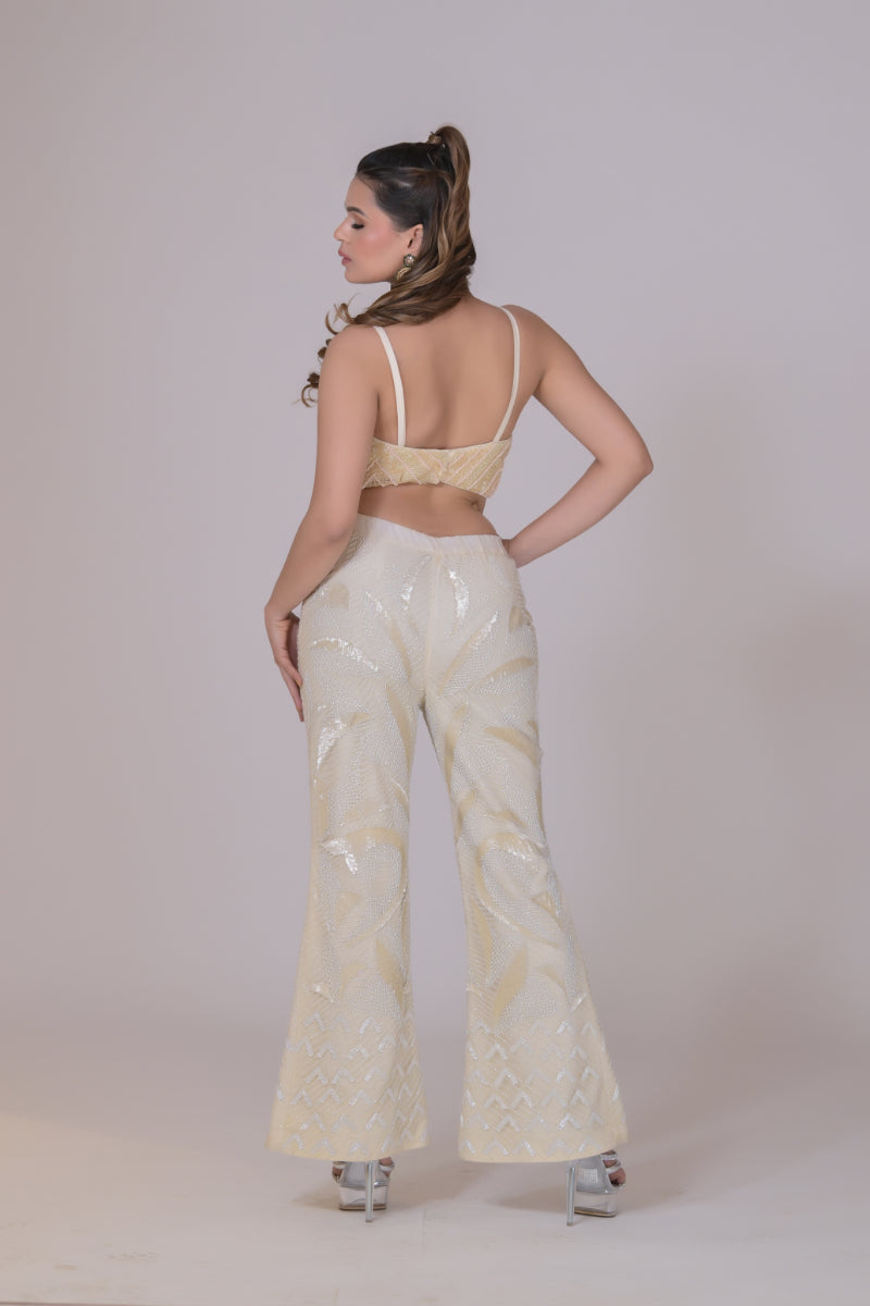 Ivory high Waisted Pants with Crop Top set