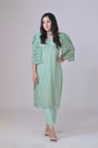 Light green organza shirt with hand Embroidery