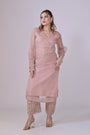 Nude pink organza shirt with neck and arms handwork