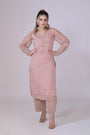 Nude pink organza shirt with neck and arms handwork