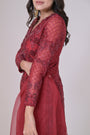 Red short shirt with silk pants and organza dupatha