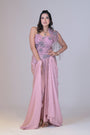 Plump pink 1 piece drape skirt with organza and cutdana work