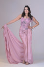 Plump pink 1 piece drape skirt with organza and cutdana work
