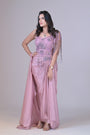 Plump pink 1 piece drape skirt with organza and cutdana work