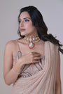 Beige crop top with cutdana palla work and lycra saree drape