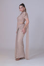 Beige crop top with cutdana palla work and lycra saree drape
