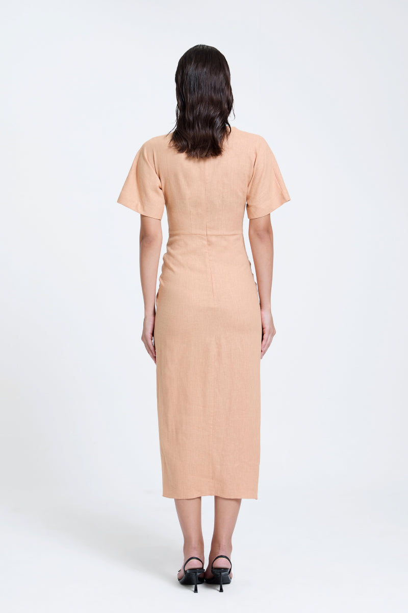 Linen Ruched Drape Dress